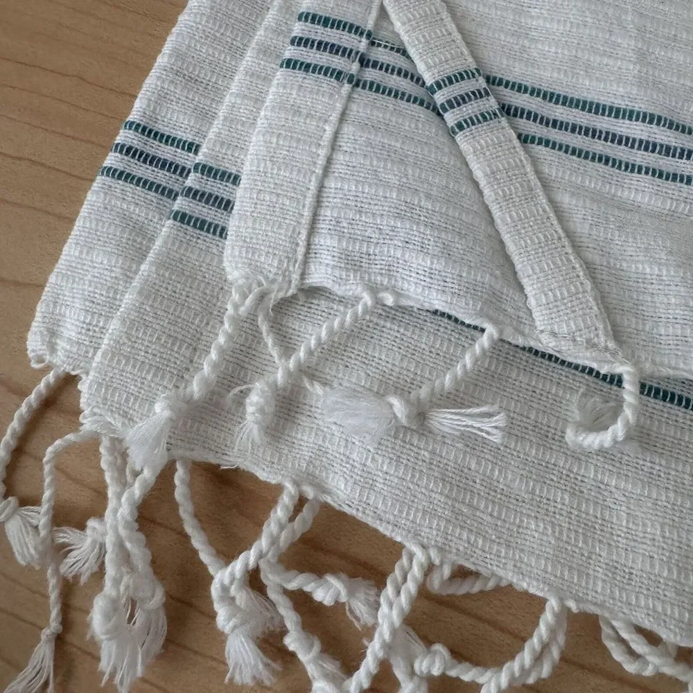 New Crate & Barrel Set 2‎ Kitchen Tea Towel Blue Stripe Seascape Modern Boho Lot
